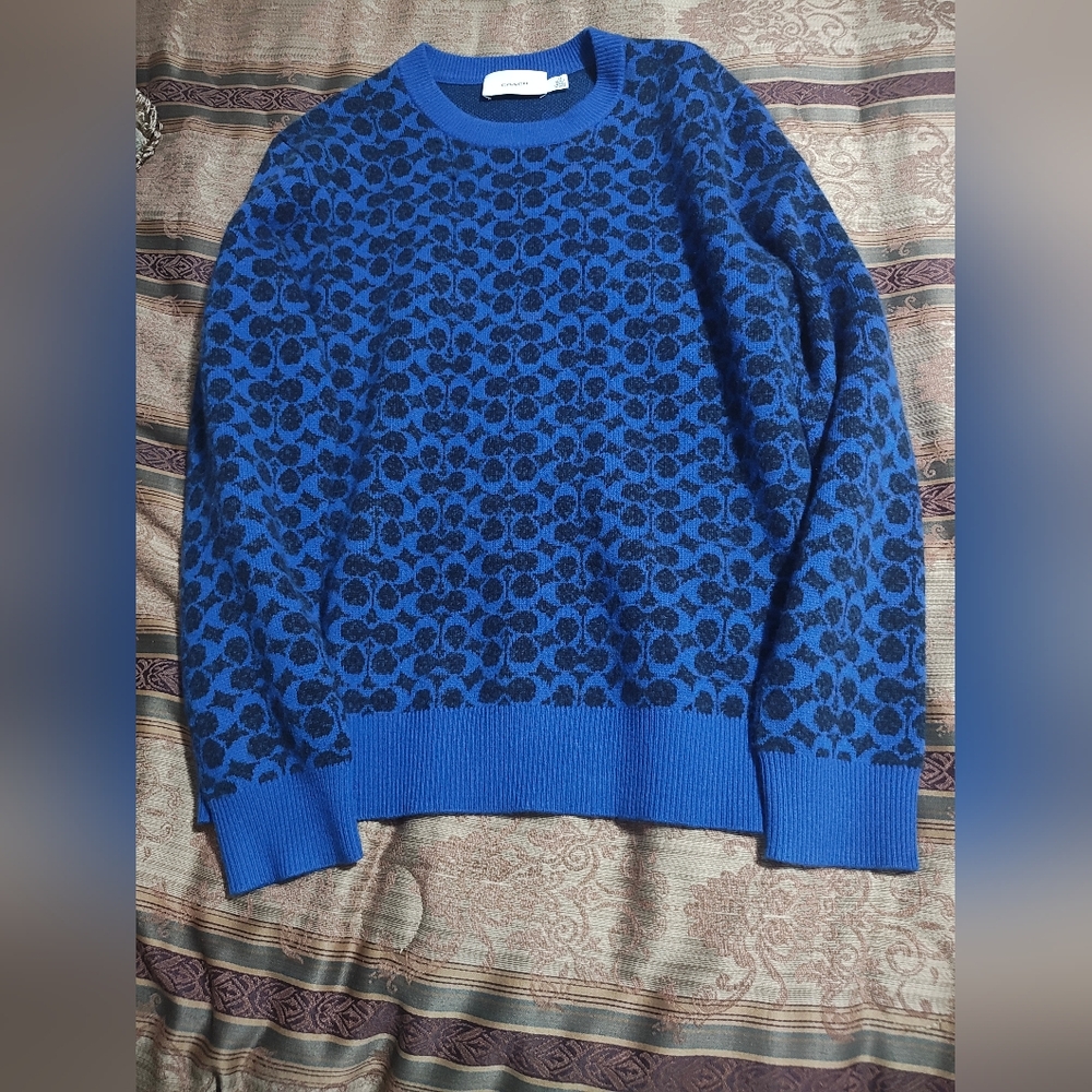 Coach Blue Mens Signature Sweater
